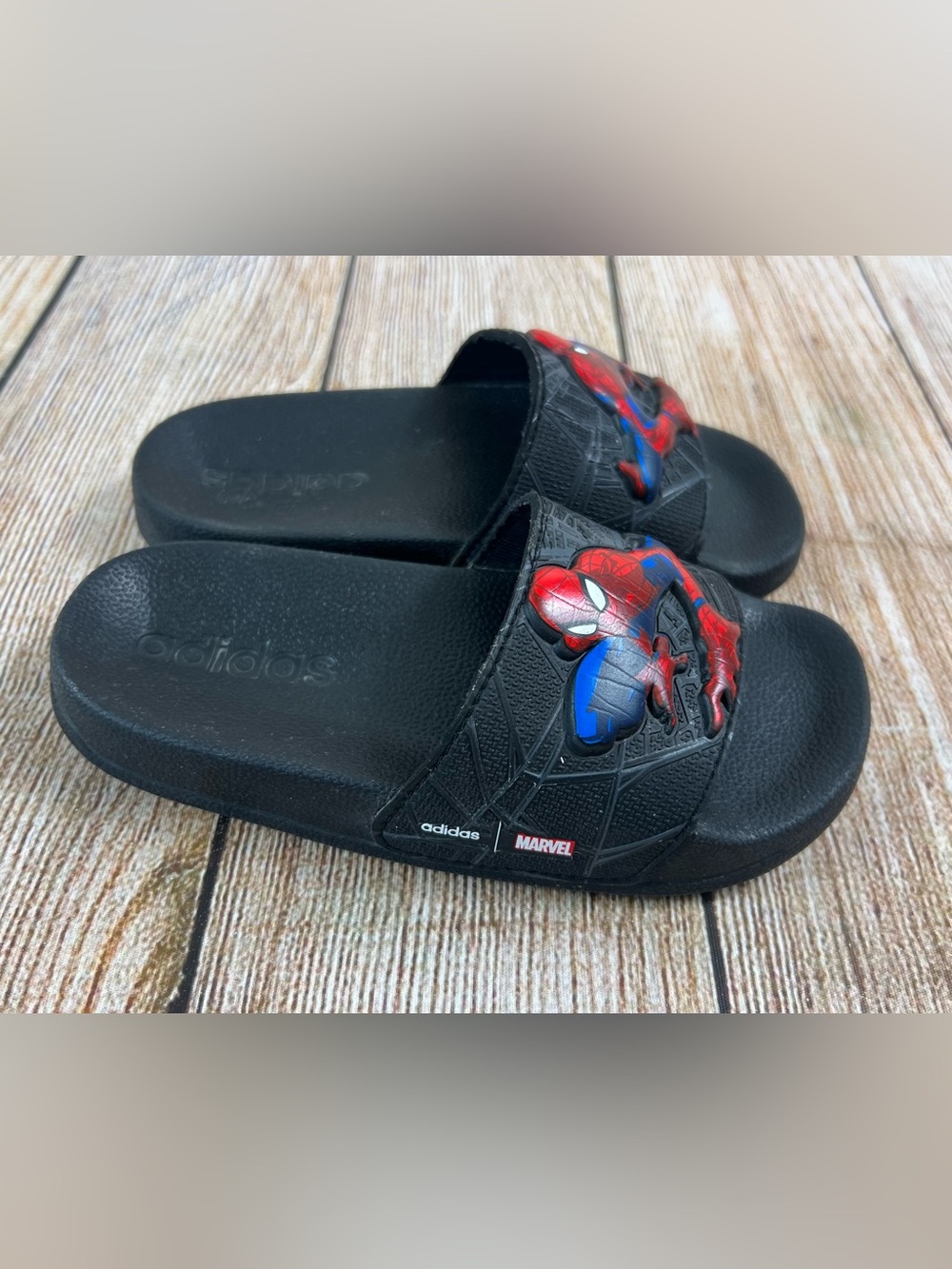 Adidas Marvel Spiderman Black Sandal Slip On Slides Size 11 Kids